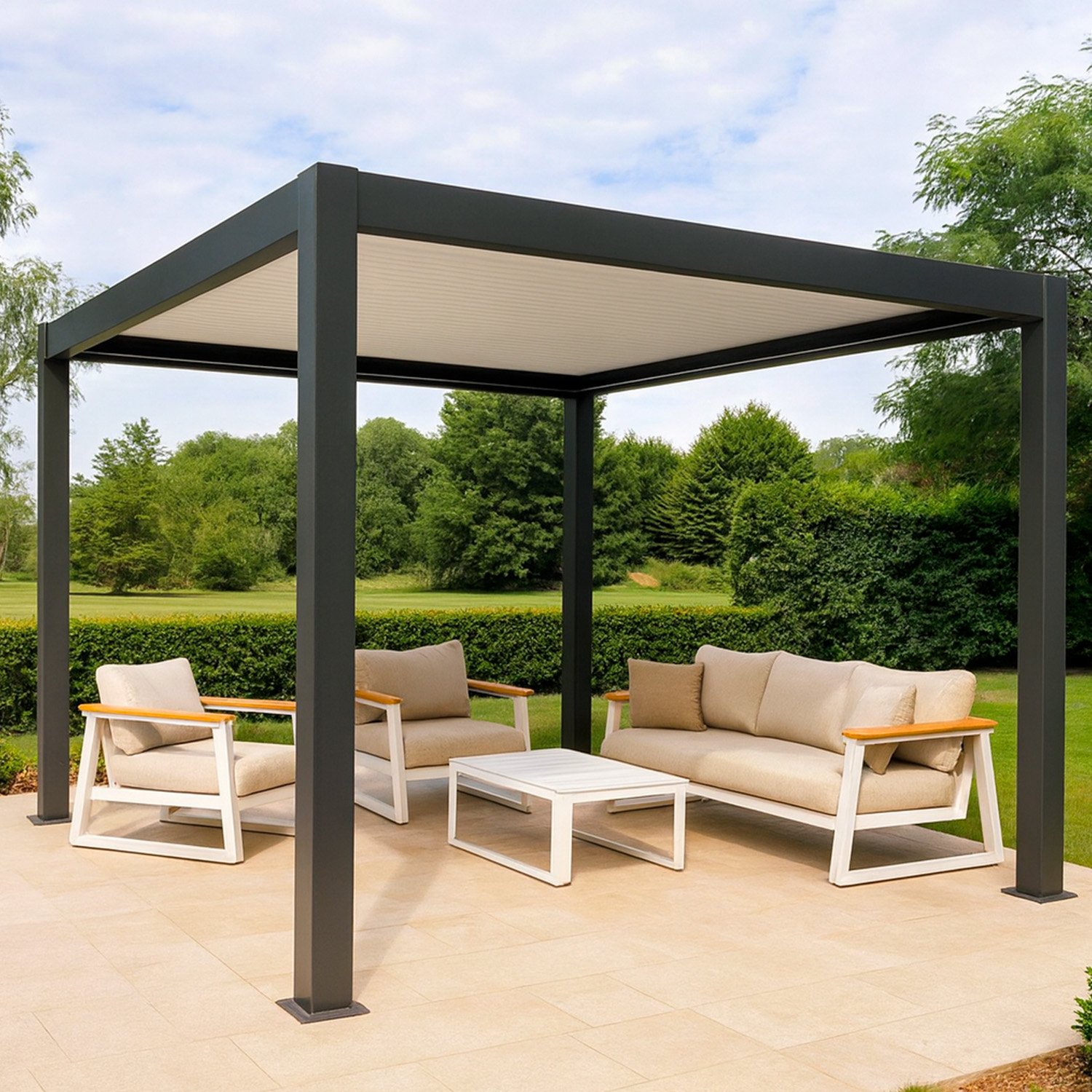 Pergola motorizzata 3x4 in Alluminio nero e bianco con lamelle regolabili - immagine 5