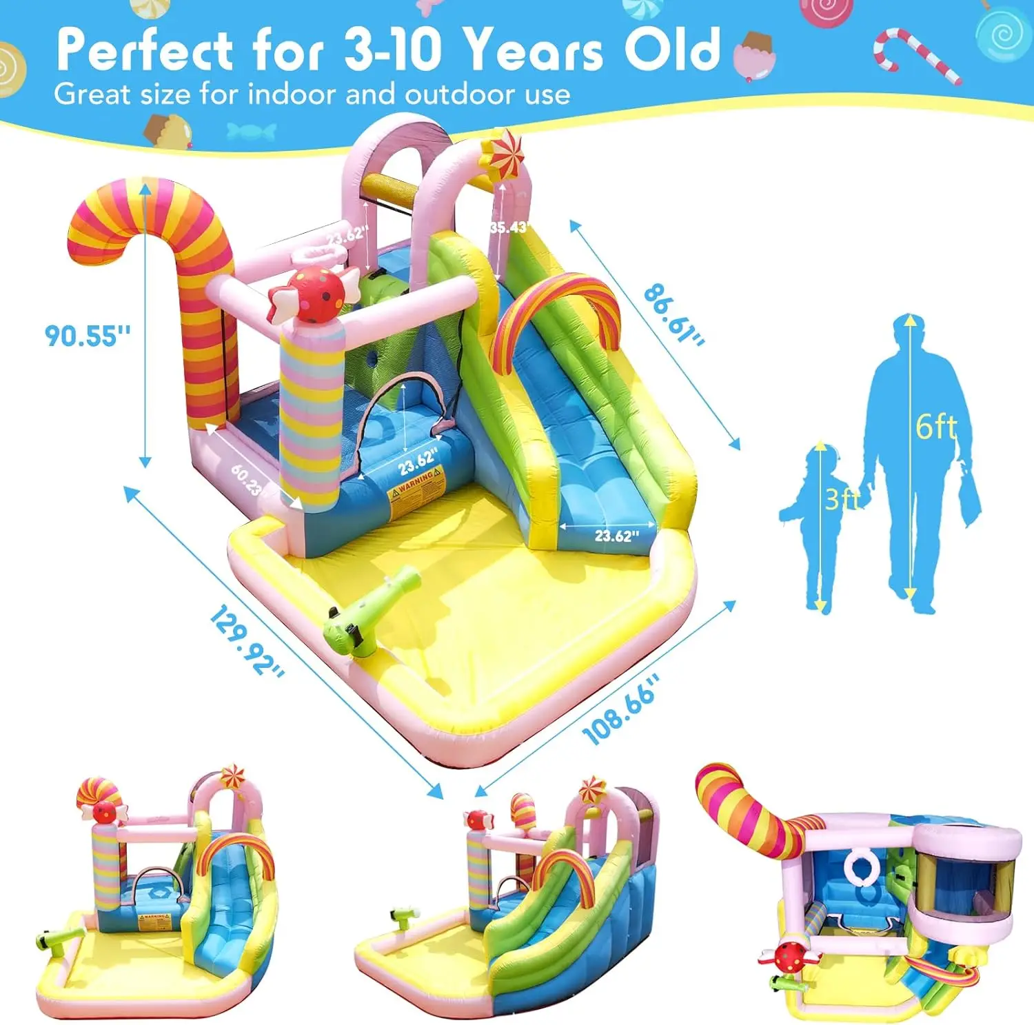 Castello Gonfiabile con Scivolo d'Acqua Secco/Bagnato Combo con Soffiatore da 450W Piscina di Palline Scivolo per Feste per Bambini in Giardino Regali - immagine 8