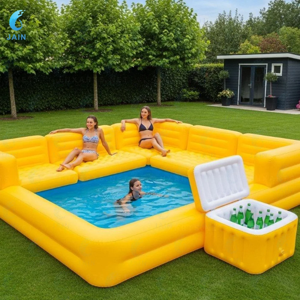 Divano-piscina gonfiabile con panca integrata Parco acquatico estivo Lounge familiare Zattera da piscina galleggiante gonfiabile per relax all'aperto e al chiuso - immagine 3