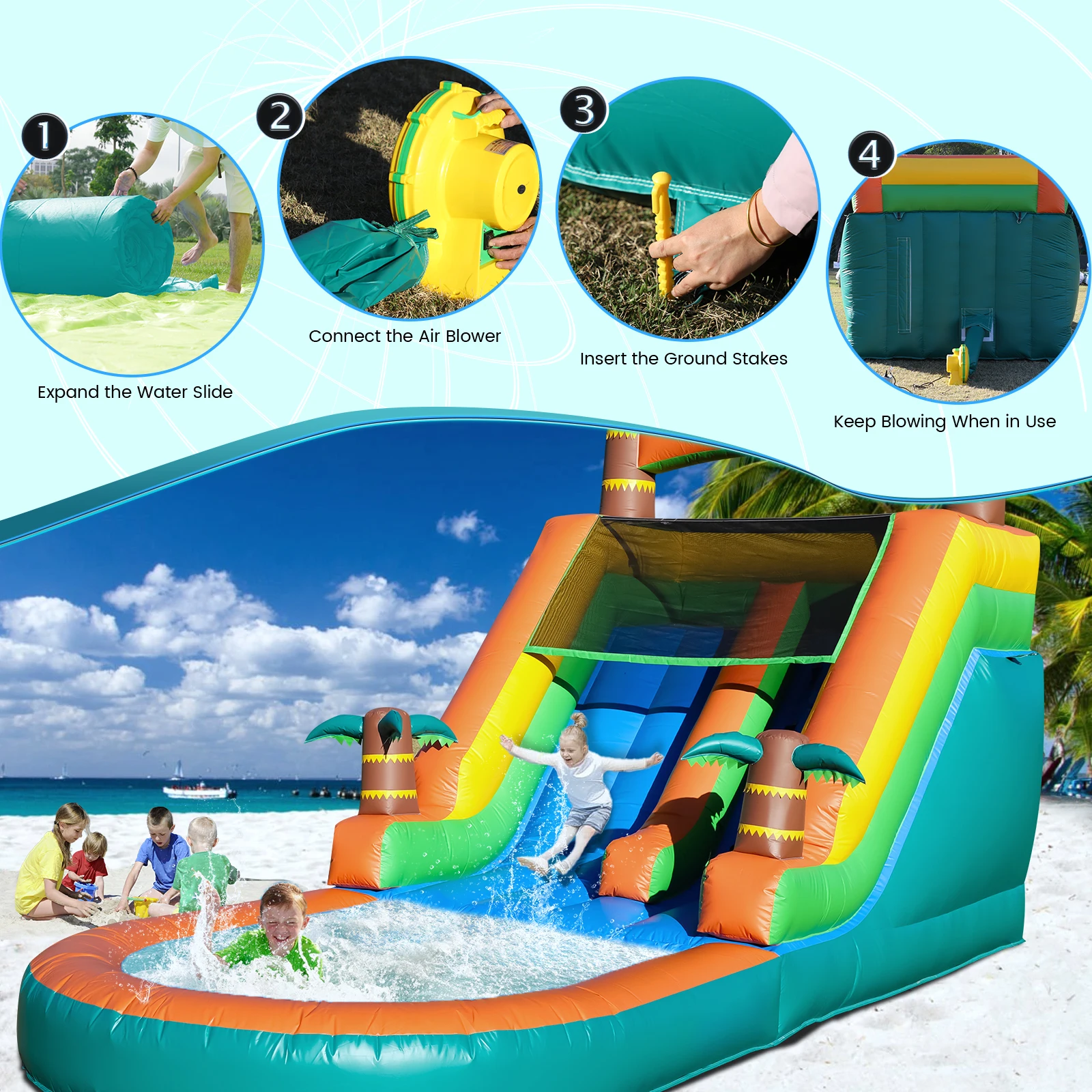 Scivolo d'acqua gonfiabile gigante in PVC commerciale da 21 piedi, castello gonfiabile, piscina con soffiatore, parco giochi commerciale, scivolo d'acqua - immagine 7