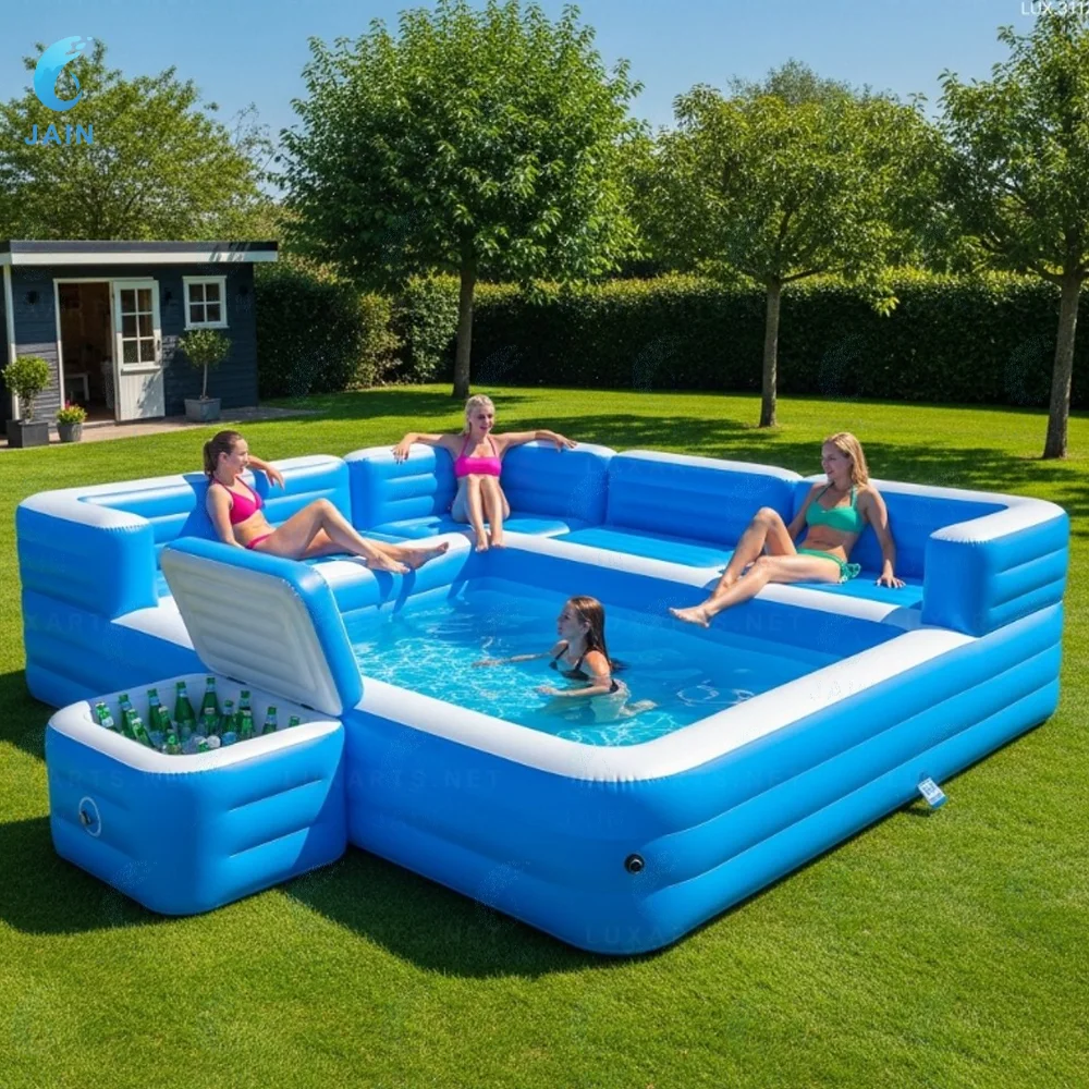 Divano-piscina gonfiabile con panca integrata Parco acquatico estivo Lounge familiare Zattera da piscina galleggiante gonfiabile per relax all'aperto e al chiuso - immagine 2