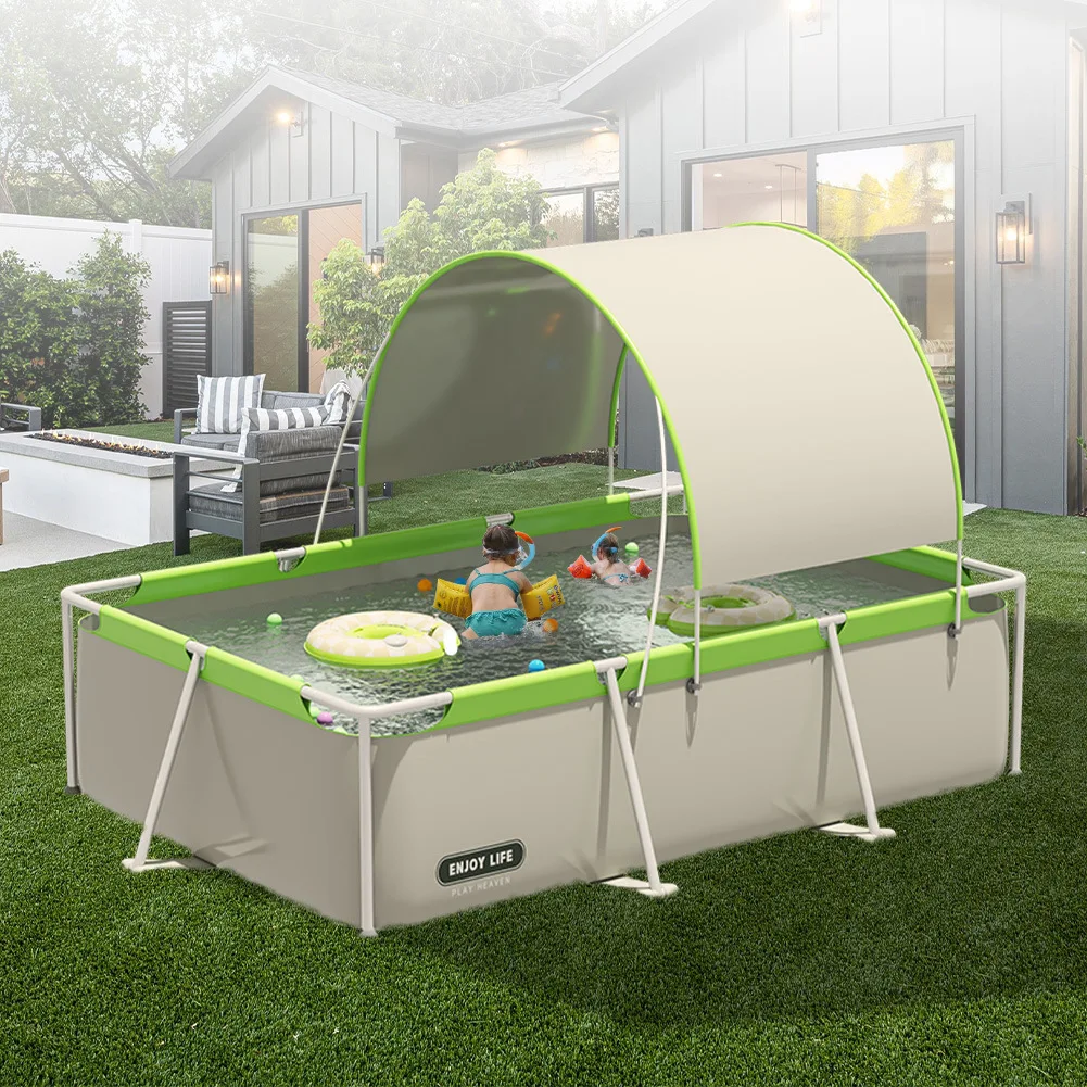 Grande Piscina Strutturata per Esterni con Ombrellone da Giardino, Piscina Familiare, Piscina Strutturata con Copertura, Ingrosso di Fabbrica - immagine 2