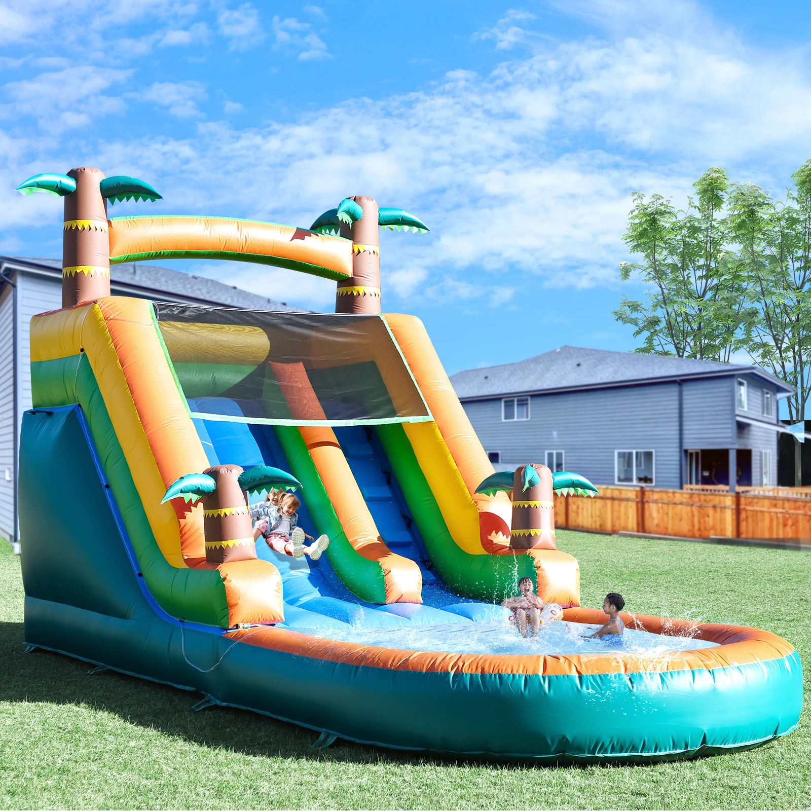 Scivolo d'acqua gonfiabile gigante in PVC commerciale da 21 piedi, castello gonfiabile, piscina con soffiatore, parco giochi commerciale, scivolo d'acqua - immagine 11