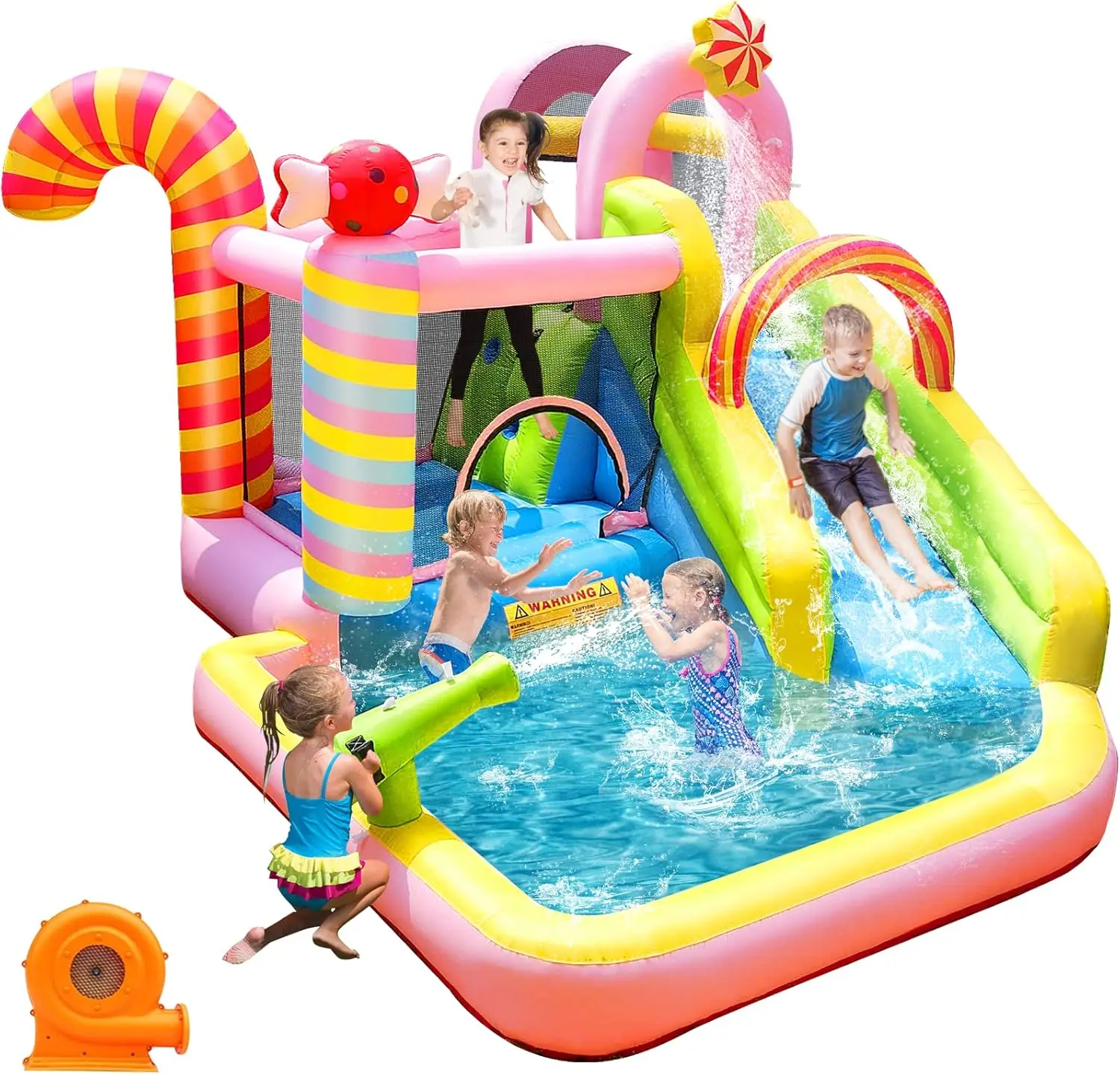 Castello Gonfiabile con Scivolo d'Acqua Secco/Bagnato Combo con Soffiatore da 450W Piscina di Palline Scivolo per Feste per Bambini in Giardino Regali