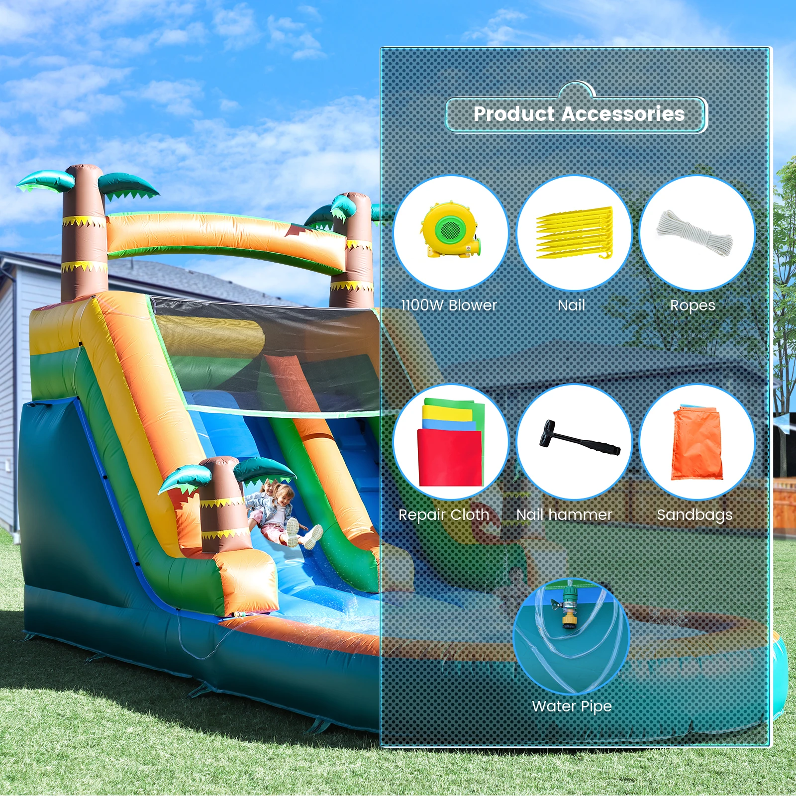 Scivolo d'acqua gonfiabile gigante in PVC commerciale da 21 piedi, castello gonfiabile, piscina con soffiatore, parco giochi commerciale, scivolo d'acqua - immagine 4