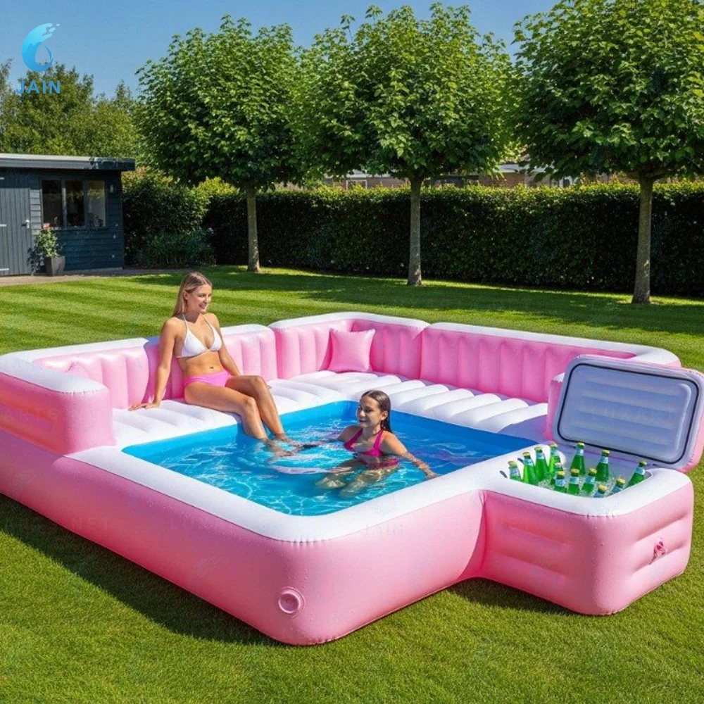 Divano-piscina gonfiabile con panca integrata Parco acquatico estivo Lounge familiare Zattera da piscina galleggiante gonfiabile per relax all'aperto e al chiuso - immagine 4