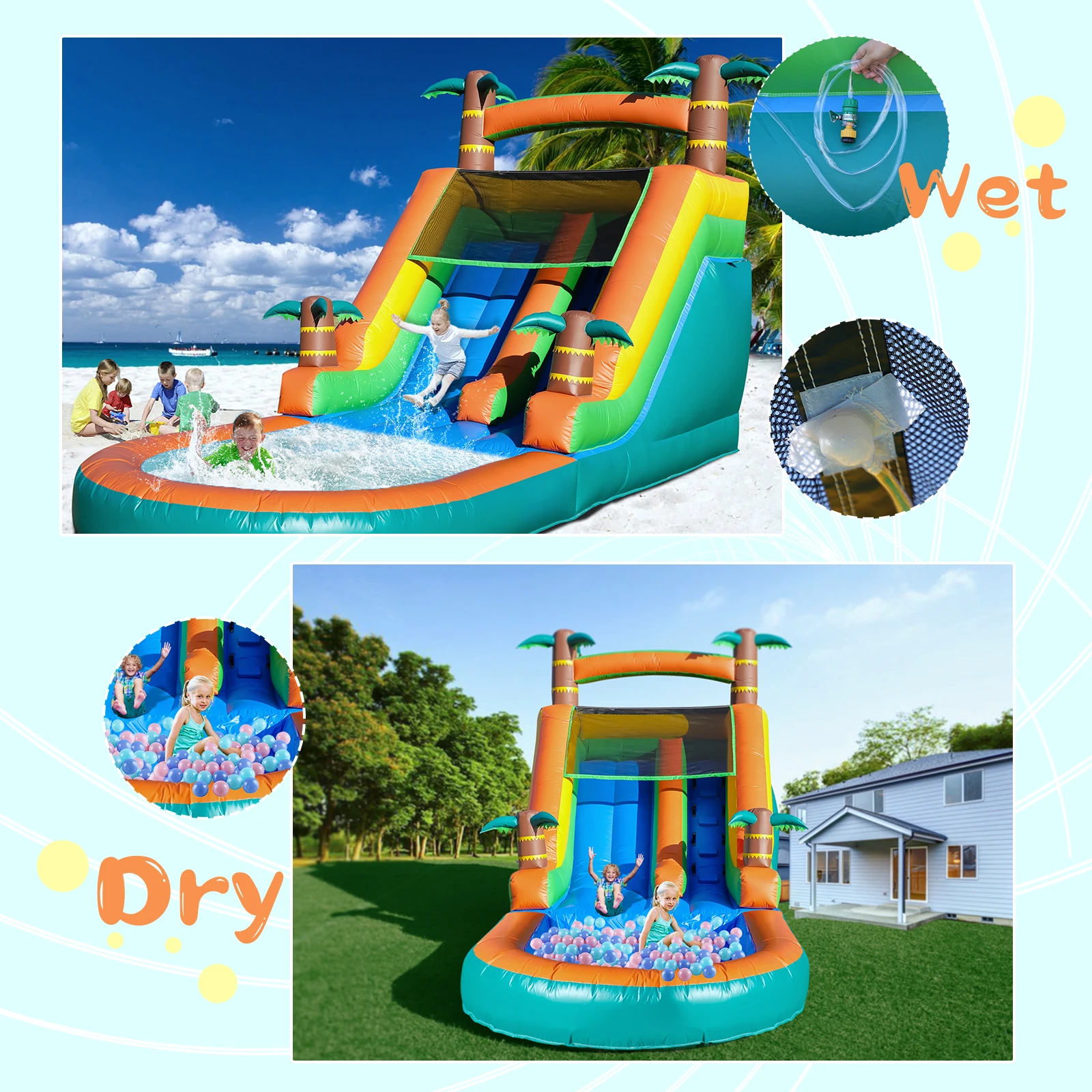 Scivolo d'acqua gonfiabile gigante in PVC commerciale da 21 piedi, castello gonfiabile, piscina con soffiatore, parco giochi commerciale, scivolo d'acqua - immagine 10