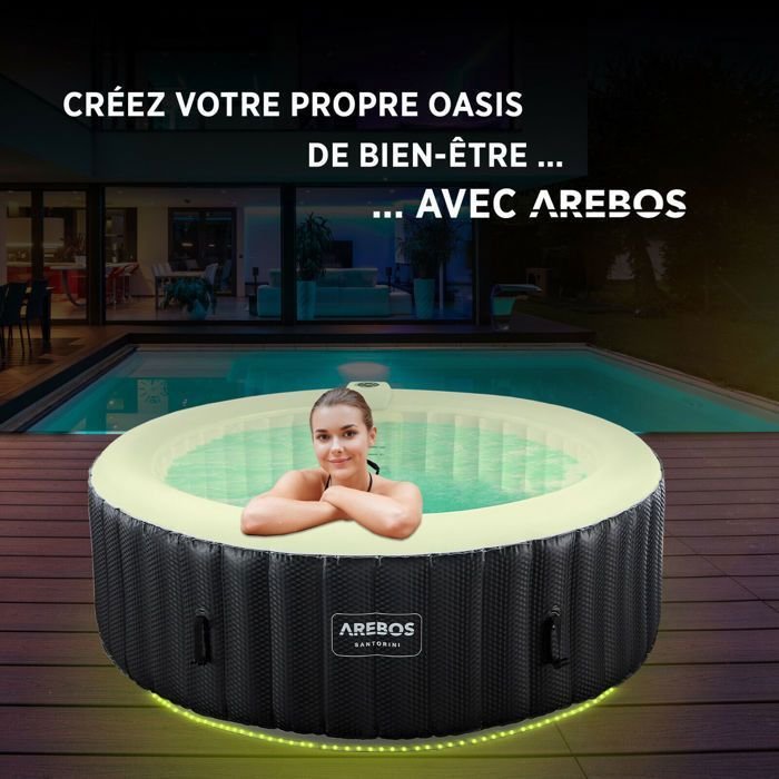 AREBOS Santorini Vasca idromassaggio gonfiabile 208 cm 6 Persone 130 Getti massaggianti 1000 L con LED - immagine 2