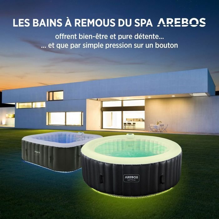 AREBOS Santorini Vasca idromassaggio gonfiabile 208 cm 6 Persone 130 Getti massaggianti 1000 L con LED - immagine 5