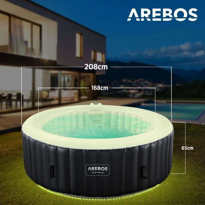 AREBOS Santorini Vasca idromassaggio gonfiabile 208 cm 6 Persone 130 Getti massaggianti 1000 L con LED - immagine 6