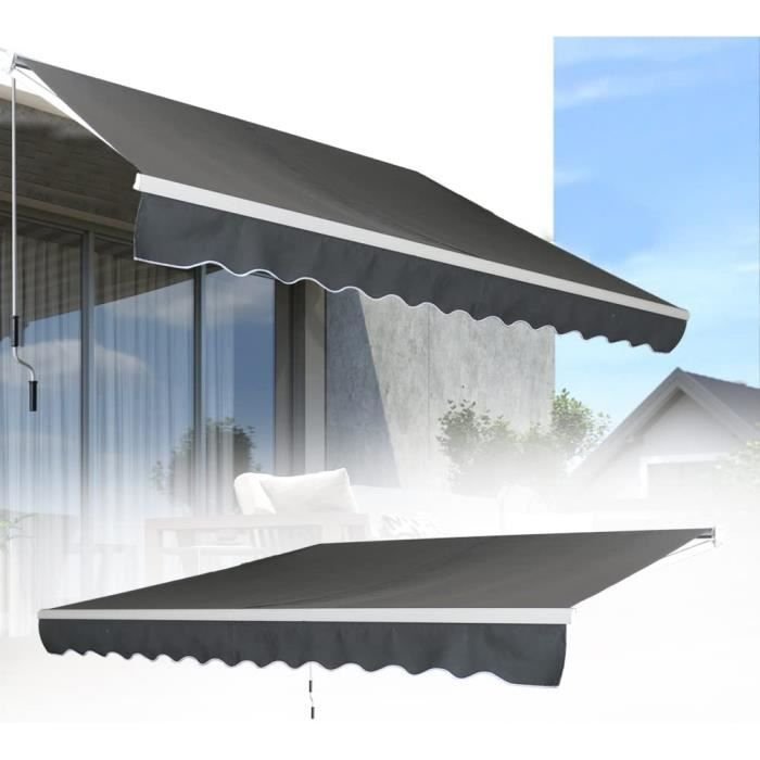 Aufun Tenda a bracci articolati in alluminio e poliestere, Protezione solare con manovella 360 x 300 cm (Grigio Scuro) - immagine 3