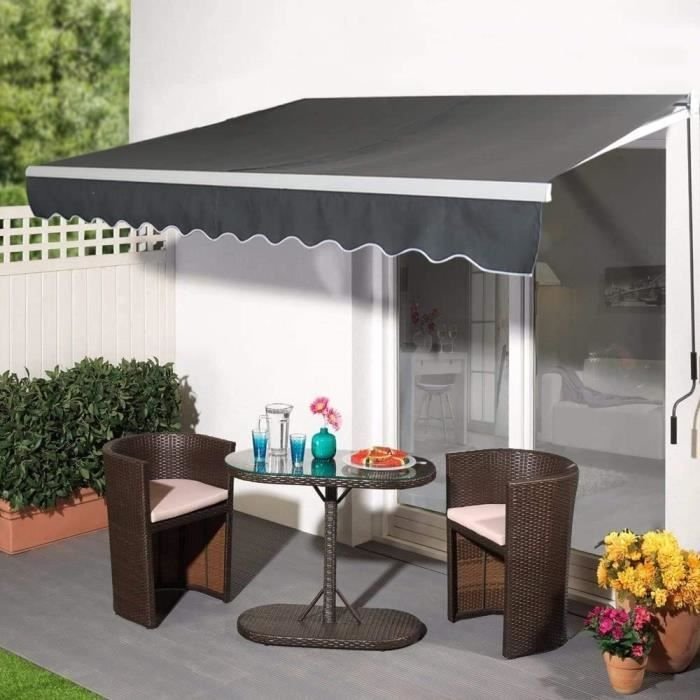 Aufun Tenda a bracci articolati in alluminio e poliestere, Protezione solare con manovella 360 x 300 cm (Grigio Scuro) - immagine 4