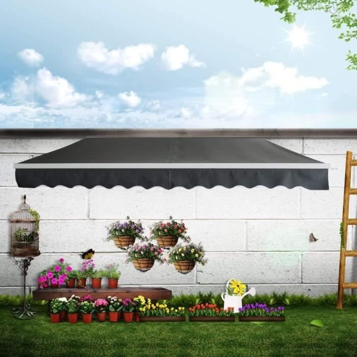 Aufun Tenda a bracci articolati in alluminio e poliestere, Protezione solare con manovella 360 x 300 cm (Grigio Scuro) - immagine 5