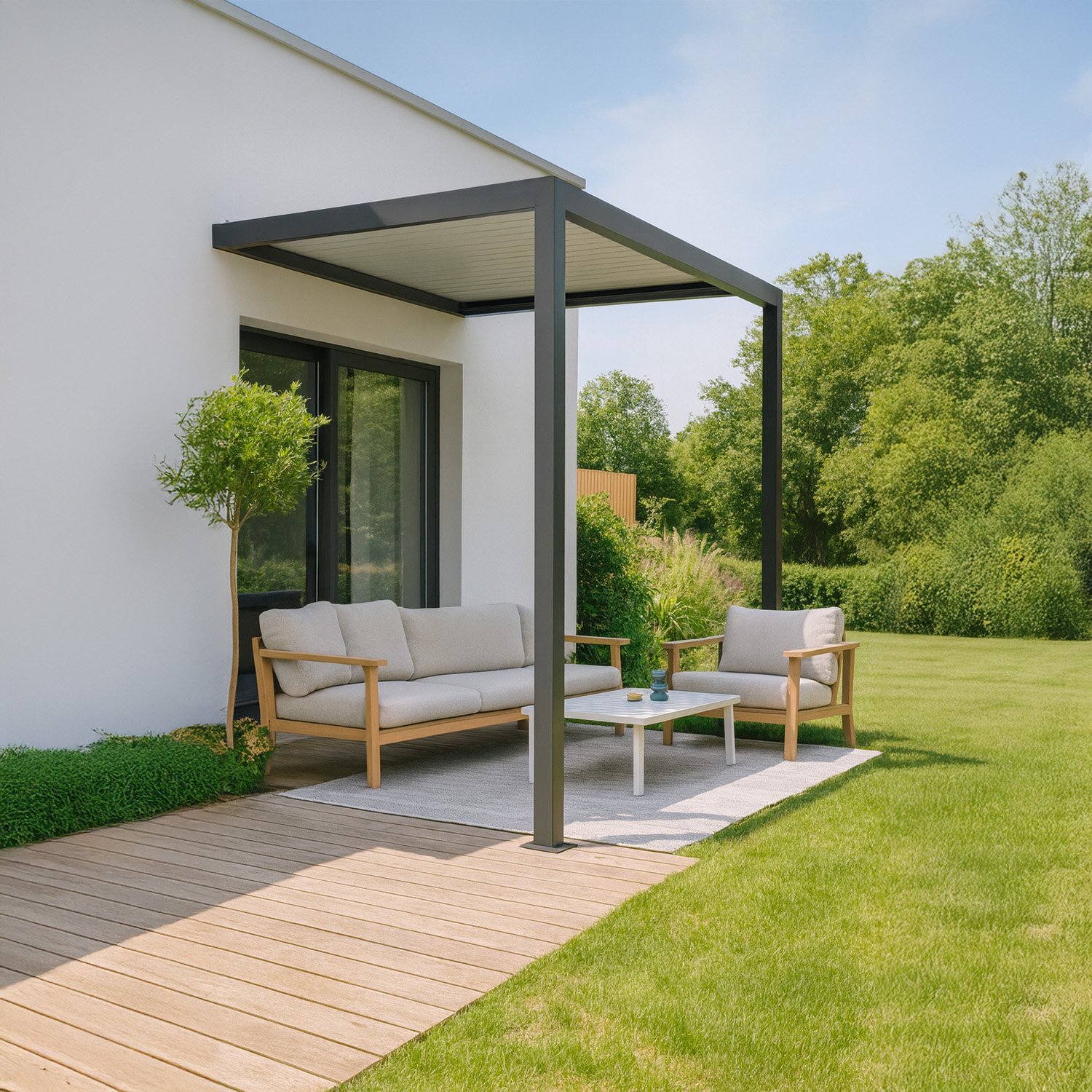 Pergola motorizzata 3x4 in Alluminio nero e bianco con lamelle regolabili - immagine 4