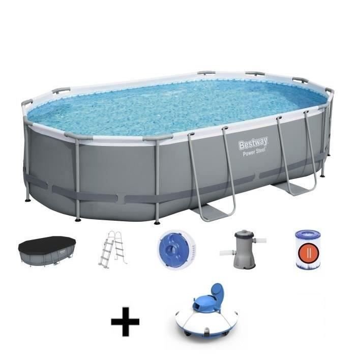 Set piscina BESTWAY Power Steel™ fuori terra - 488 x 305 x 107 cm - Ovale + Robot aspirapolvere Frisbee
