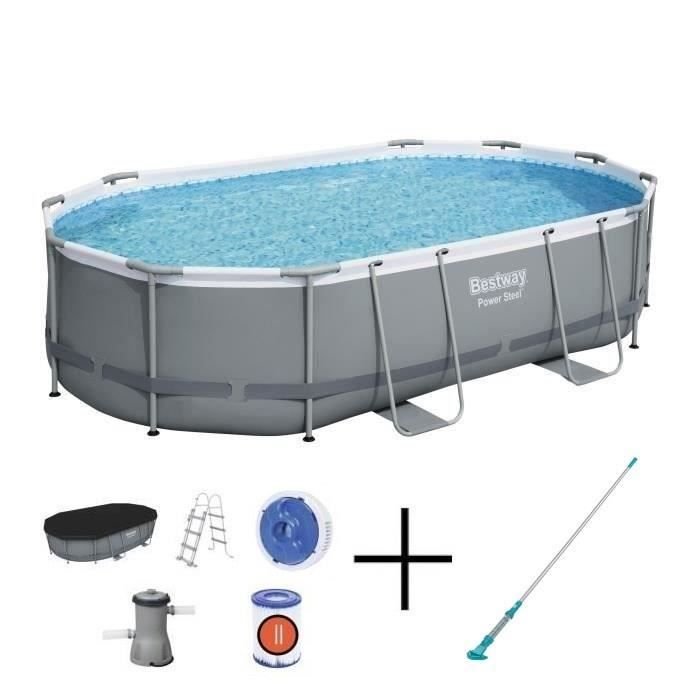 Set piscina fuori terra BESTWAY Power Steel™ – 488 x 305 x 107 cm – Ovale + aspirapolvere elettrico ricaricabile Aquasurge™
