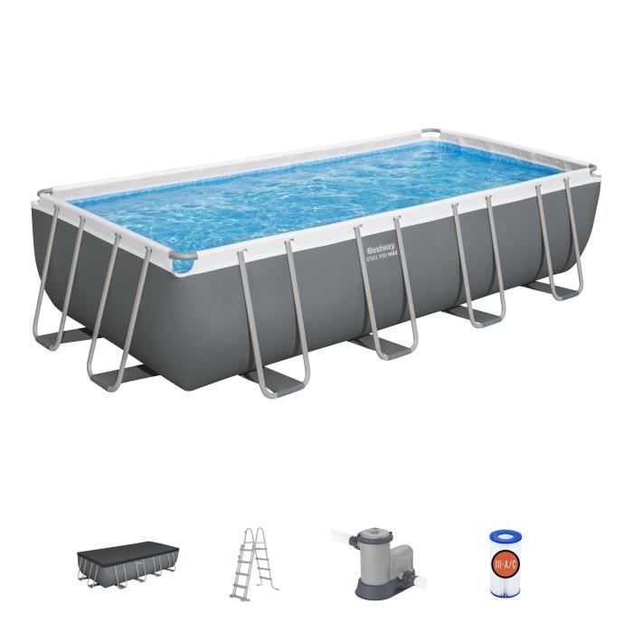 BESTWAY Set Piscina Fuori Terra - Steel Pro Max™ - 549 x 274 x 122 cm - Rettangolare (Filtro a Cartuccia, Copertura, Scaletta)