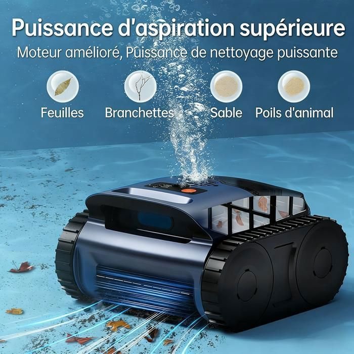 Robot Piscina a Batteria - Pareti e Linea d'acqua - 180 Min & 200m² Autonomia - Doppia Filtrazione Ultra-fine - Cestello 3L - immagine 2