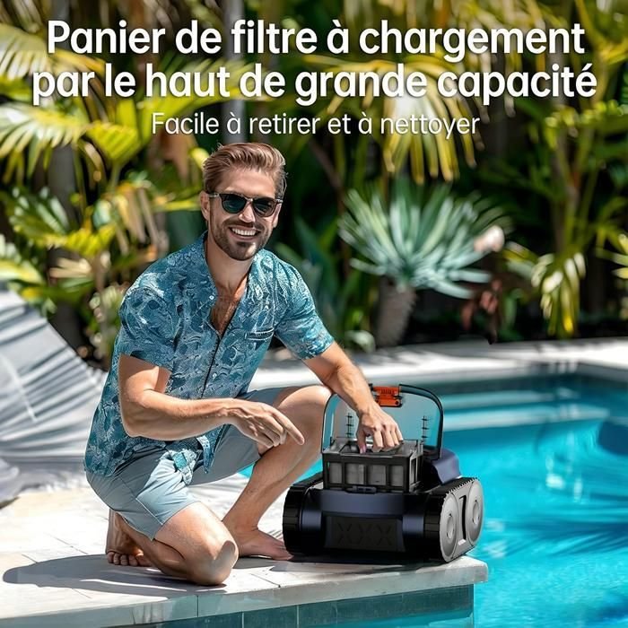 Robot Piscina a Batteria - Pareti e Linea d'acqua - 180 Min & 200m² Autonomia - Doppia Filtrazione Ultra-fine - Cestello 3L - immagine 6
