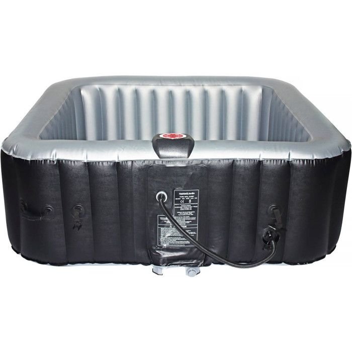 HABITAT ET JARDIN Vasca idromassaggio gonfiabile con anello LED galleggiante "Nice" - 6 Persone - Grigio/Nero - immagine 2