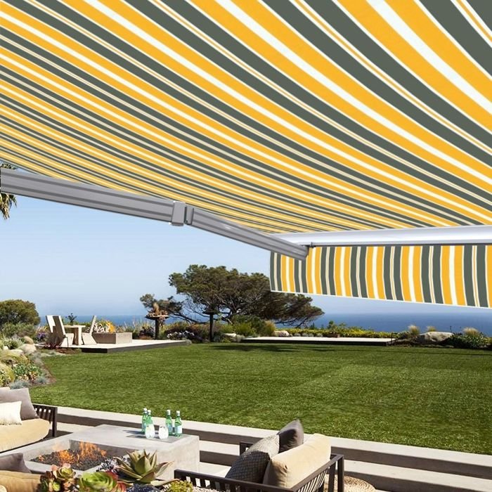 Tenda da sole manuale a semicassetta 4 x 3 m per terrazzo - Grigio-Giallo - immagine 3