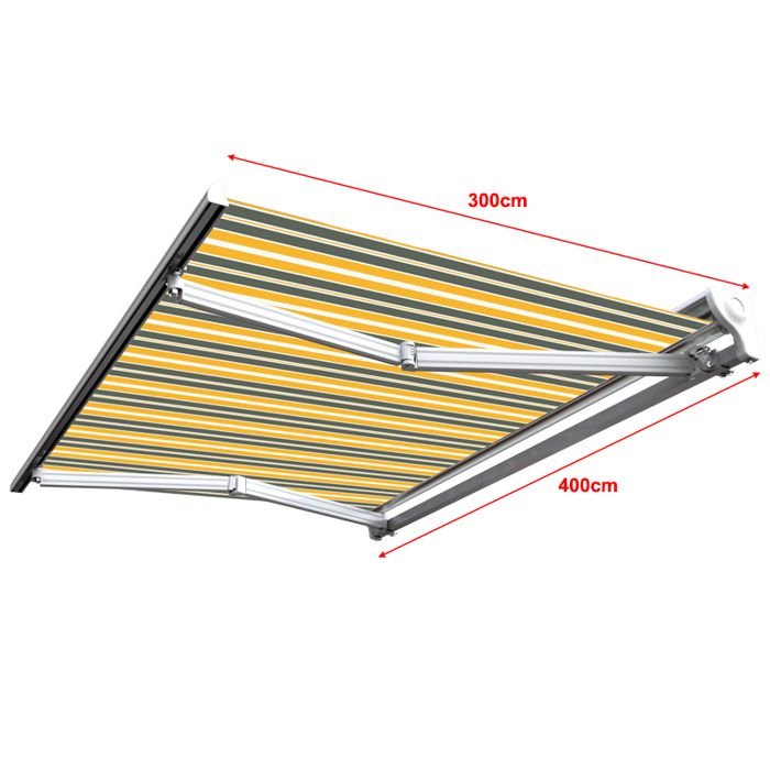 Tenda da sole manuale a semicassetta 4 x 3 m per terrazzo - Grigio-Giallo - immagine 6