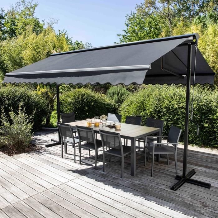 Tenda a bracci con cassetta completa 3 x 4 m in Alluminio Grigio Antracite - Oviala - immagine 2