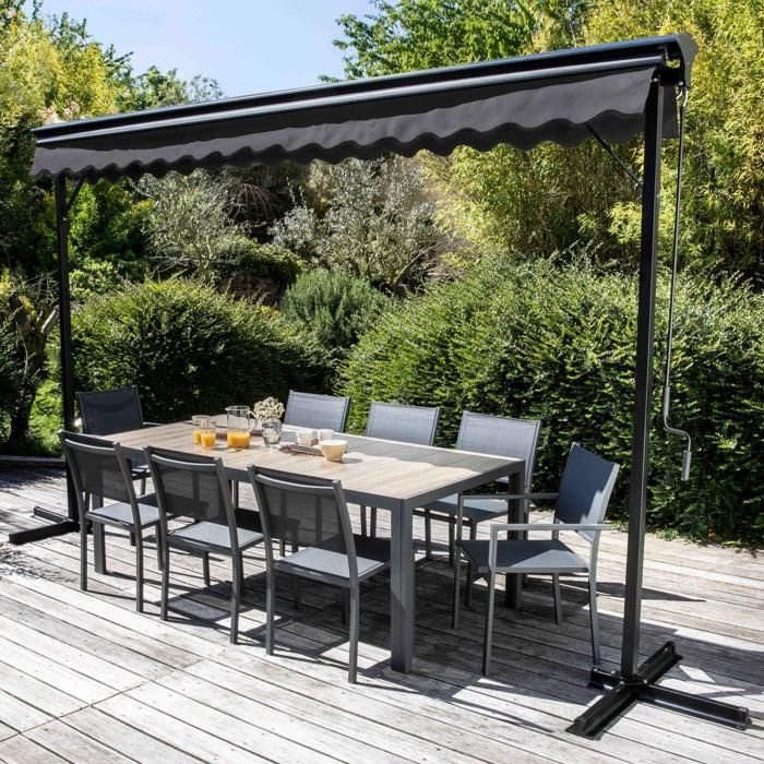 Tenda a bracci con cassetta completa 3 x 4 m in Alluminio Grigio Antracite - Oviala - immagine 3